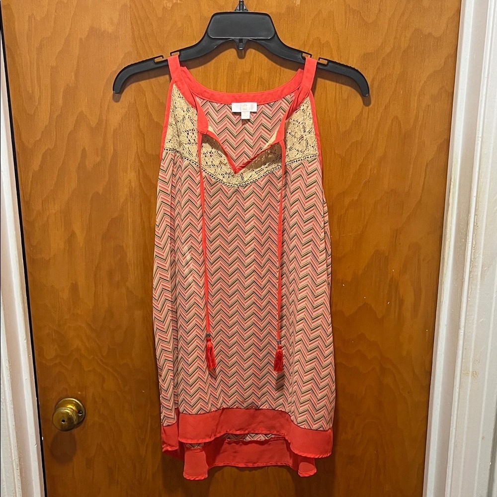 Cato Coral Trim Chevron Tank with Olive and Tan Stripes